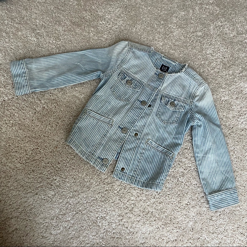 GAP XS Stripped Denim jacket with lace up detail